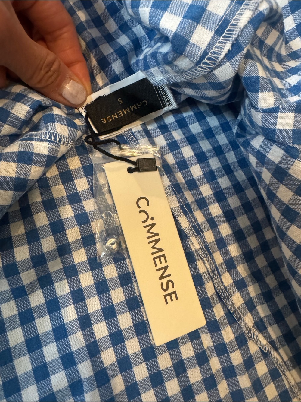 Commense Blue & White Gingham Halter Cotton Maxi Dress - Picture 4 of 5